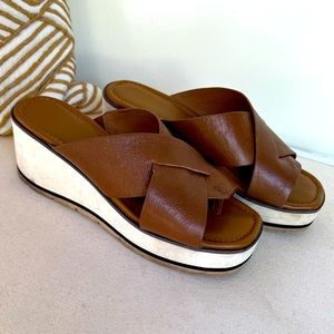 Women Donald Pliner Cognac Soft Leather White Wedge Platform 7.5